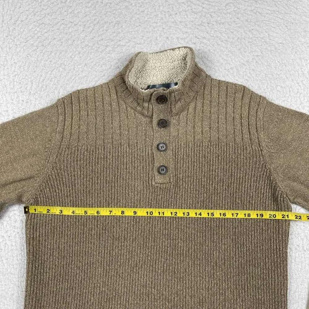 Oscar De La‎ Renta Sweater Mens XL Brown Sherpa Collar Pullover Preppy Workwear